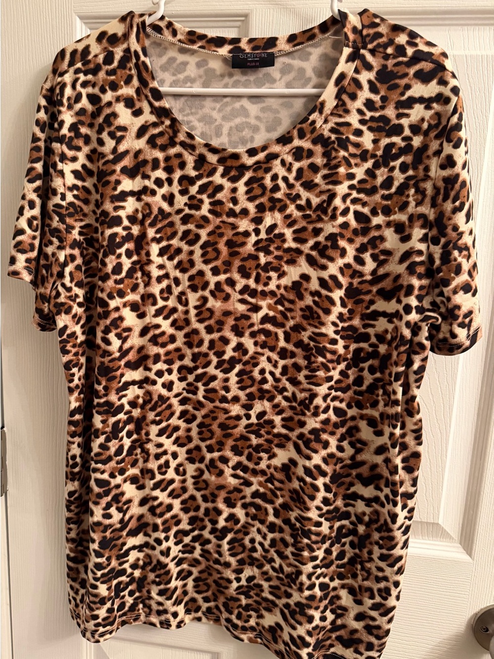 Leopard Print Short Sleeve Sleep Top - Brown/Cream